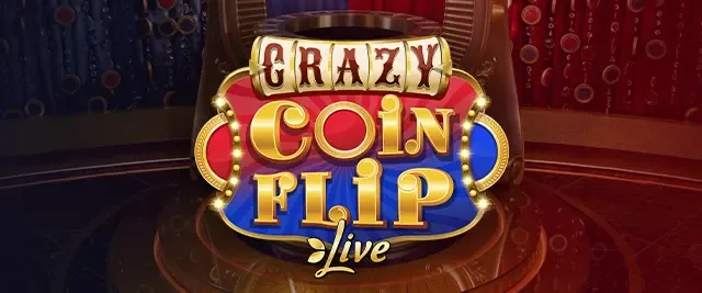 Crazy Coin Flip Live logo on the studio backdrop