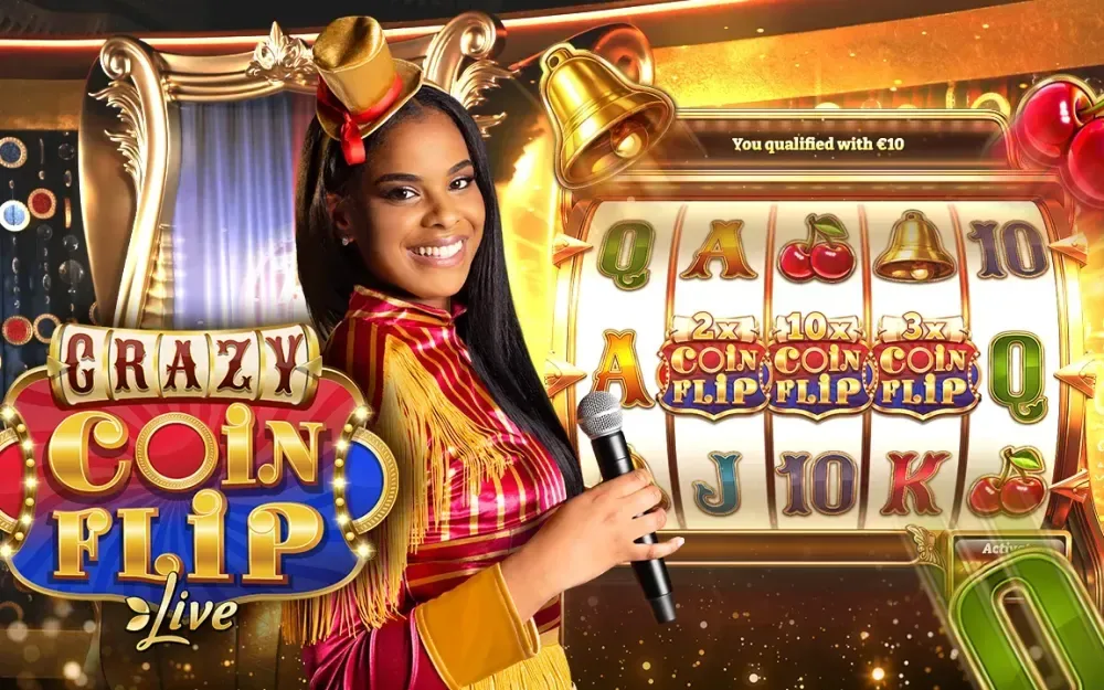 Crazy Coin Flip host at the slot during the timed top-up phase
