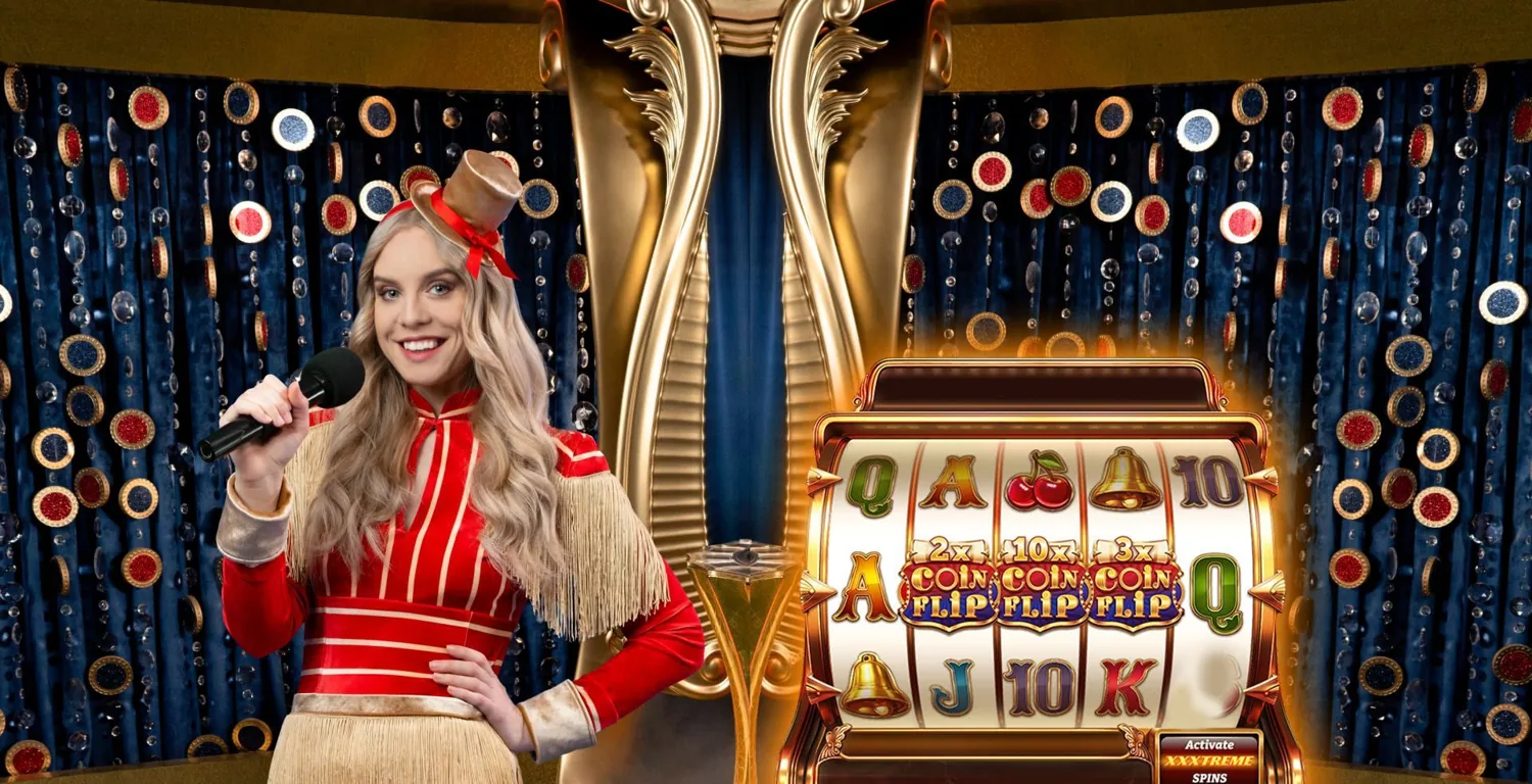 Crazy Coin Flip studio with the live host and the qualifying video slot