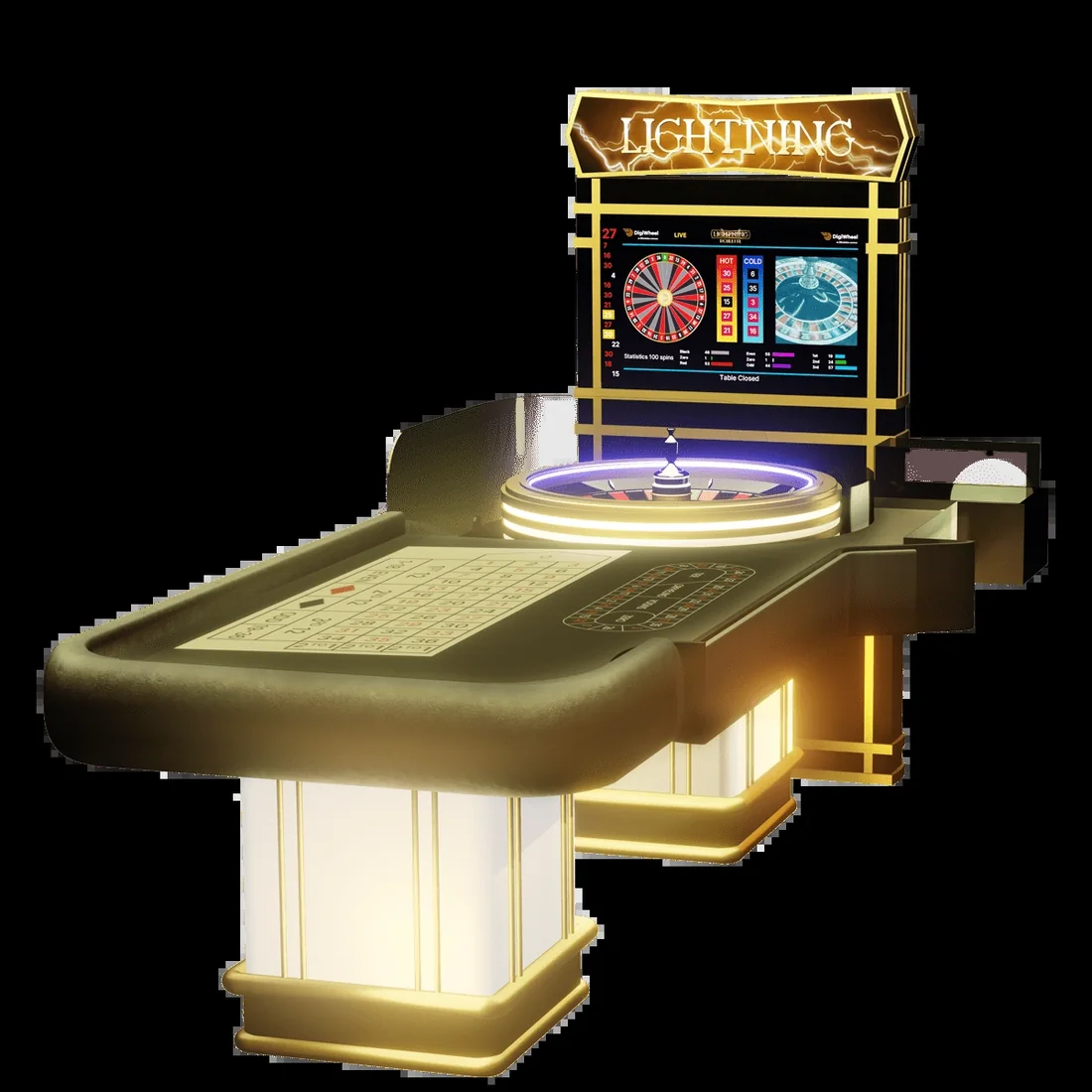 طاولة استوديو Lightning Roulette آرت ديكو مع زخرفة ذهبية متوهجة