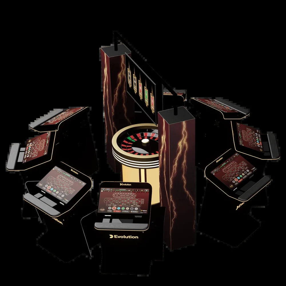 محطات المراهنة متعددة اللاعبين Lightning Roulette مرتبة حول عجلة القيادة