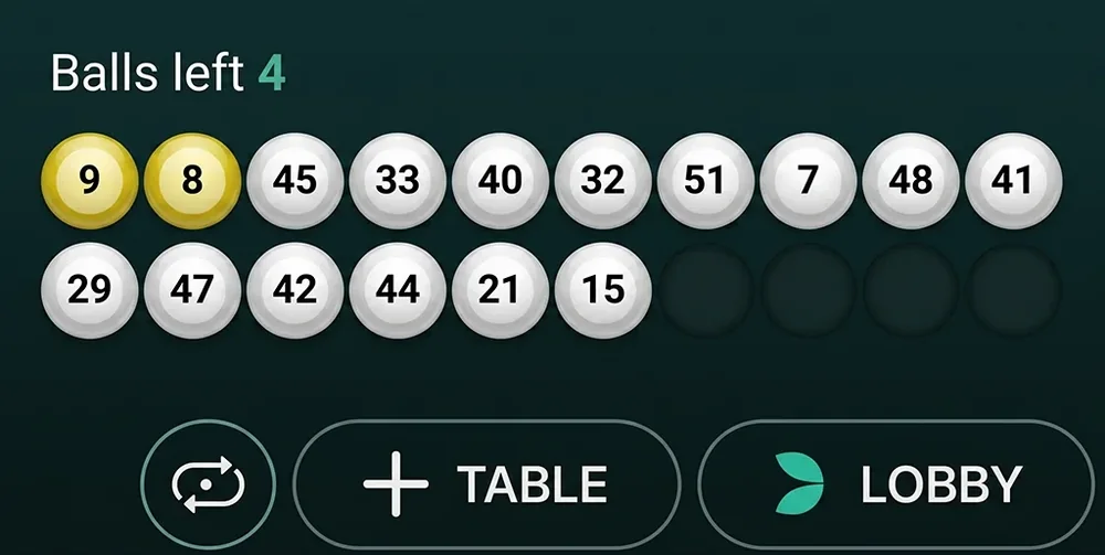 Mega Ball gezogene Bälle mit zwei gelben Mega Balls und dem Ball-Links-Zähler