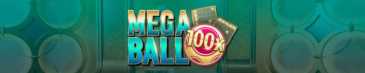 Mega Ball Live-Spielshow-Banner mit dem 100x-Abzeichen