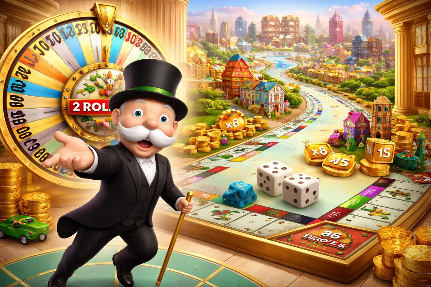 Monopoly Live 3D bonus board where Mr Monopoly moves between properties