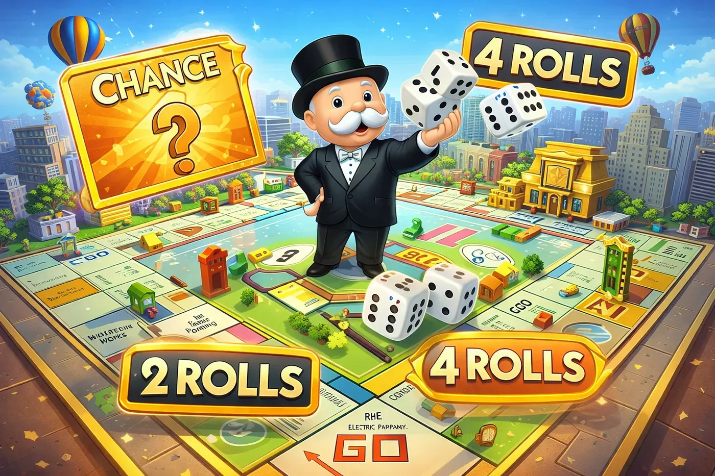 Monopoly Live Chance, 2 Rolls and 4 Rolls bonus segments illustrated