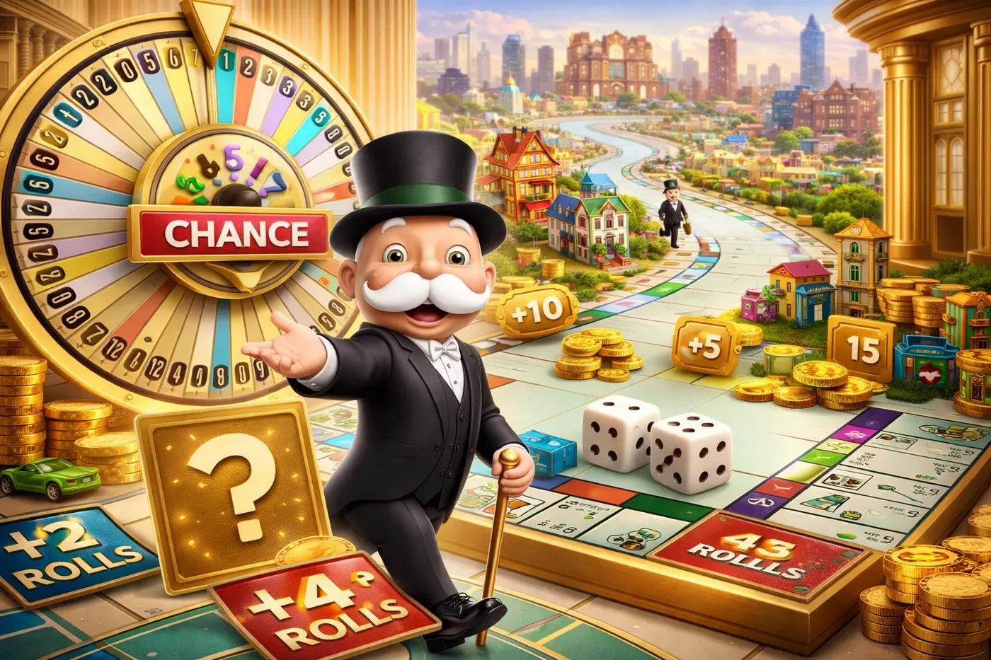Monopoly Live features: Chance card with the 2 Rolls and 4 Rolls bonus segments