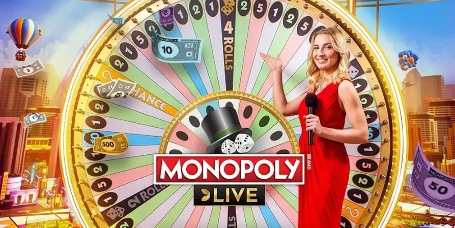 Monopoly Live wheel with live host and game show studio